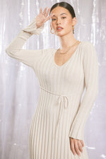 Long Sleeve Knit Maxi Dress - Beige