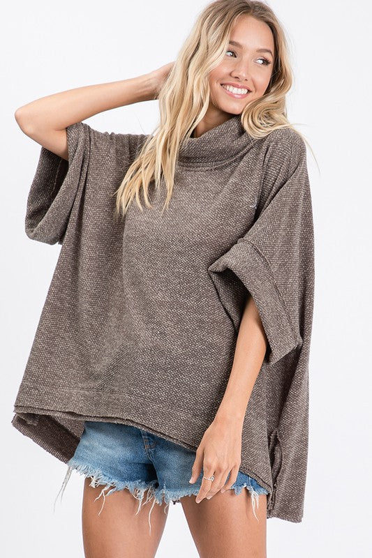 Wide Roll Up Sleeve Boxy Knit Sweater