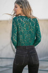Angeletta Scallop Lace Long Sleeve Bodysuit - Fanfare Green