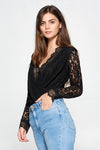 Angeletta Scallop Lace Long Sleeve Bodysuit - Black