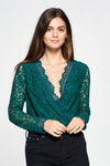 Angeletta Scallop Lace Long Sleeve Bodysuit - Fanfare Green