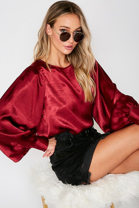 satin balloon sleeve blouse