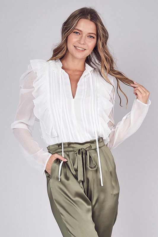 Ruffle Your Feathers Ruffle + Pleated Blouse