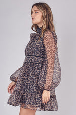 Feeling Fancy Leopard Print Mock Neck Organza Dress