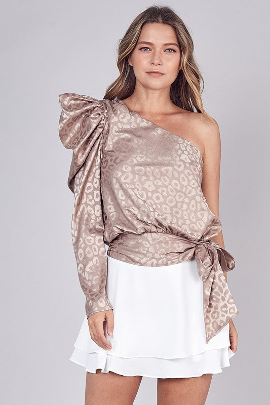Take Me Out Patterned One Shoulder Top