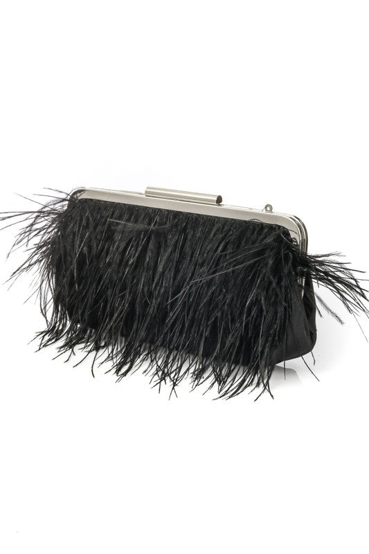 Feather a Dull Moment Evening Clutch - Black