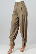 Buckle Me Up Pegged Belted Pants - Olive