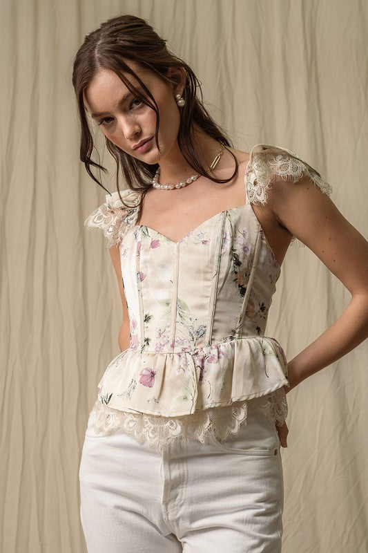 Floral Satin Lace Corset Top – East Side Chic