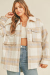 Neutral Plaid Shacket with Sherpa Collar